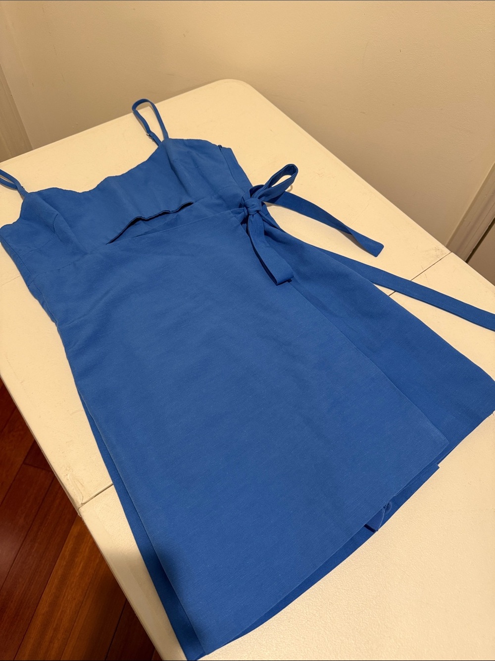 Zara Cobalt Blue Wedding Guest Mini SKORT Cutout Side Tie Spaghetti Strap S - Picture 10 of 16